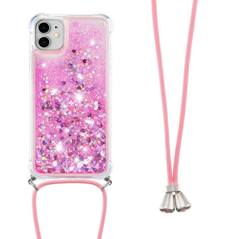 Coque iPhone 11 Paillettes Et Cordon