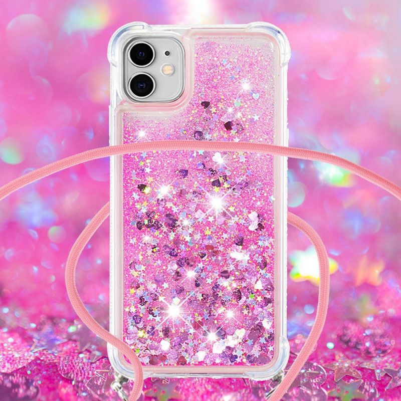 Coque iPhone 11 Paillettes Et Cordon