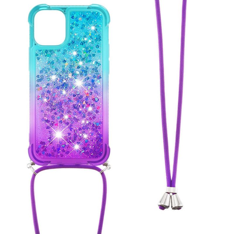 Coque iPhone 12 Mini Silicone Paillettes Et Cordon