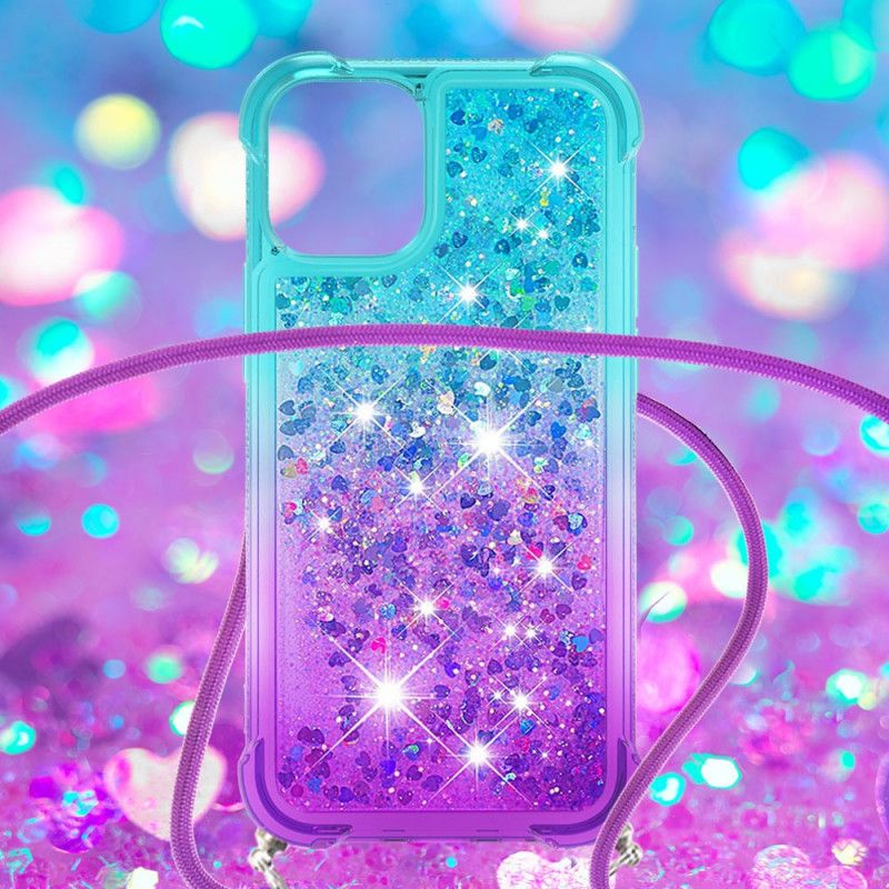 Coque iPhone 12 Mini Silicone Paillettes Et Cordon