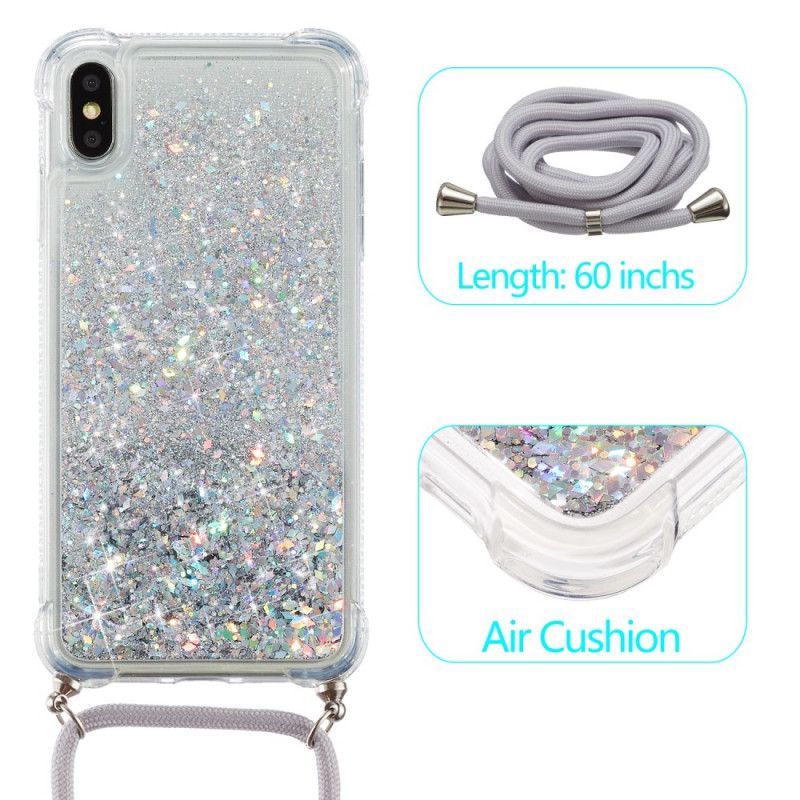 Coque iPhone Xs Max Paillettes Et Cordon