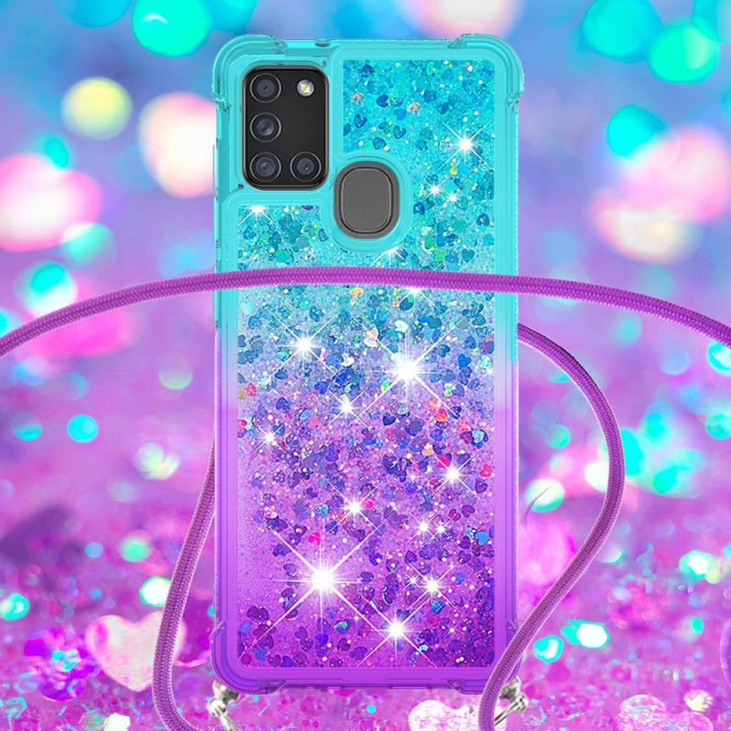 Coque Samsung Galaxy A21s Silicone Paillettes Et Cordon