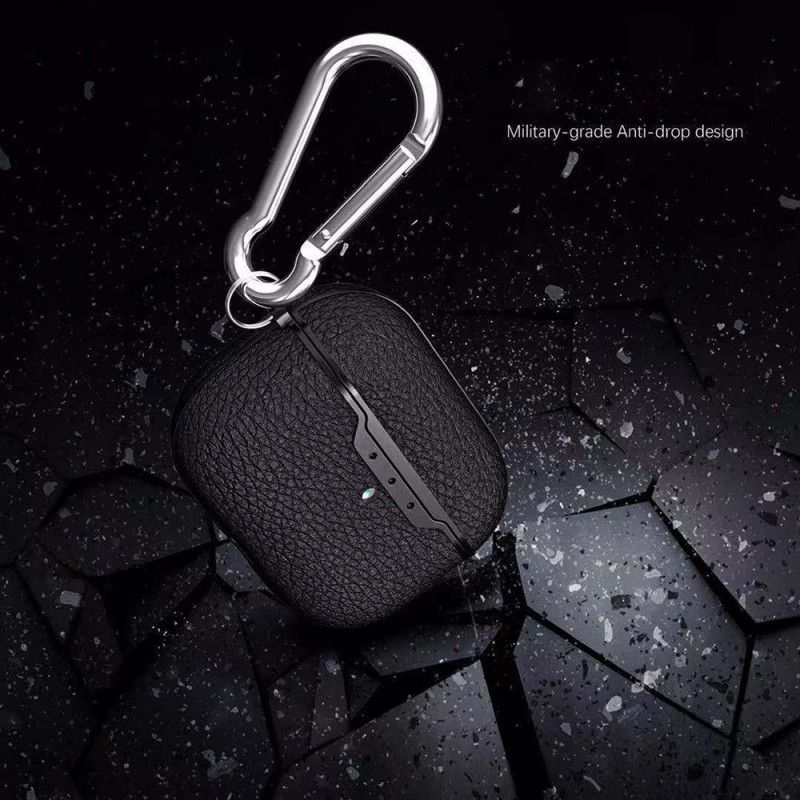 Coque Airpods Pro Effet Cuir Litchi Avec Mousqueton