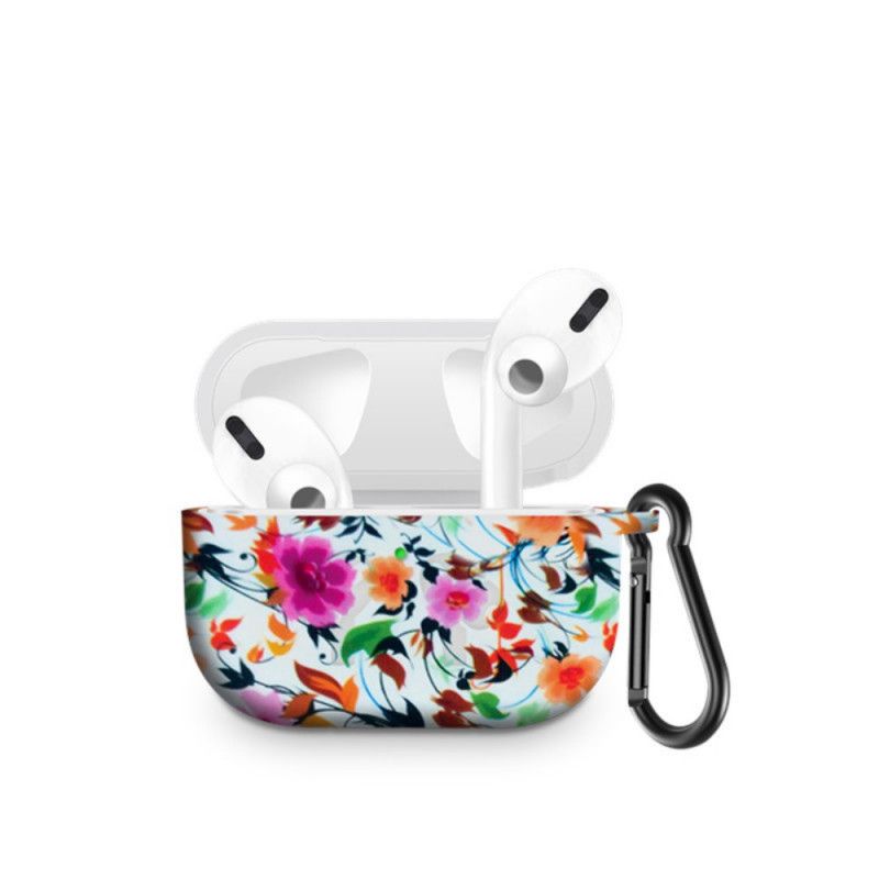 Coque Airpods Pro Silicone Fleurs Avec Mousqueton