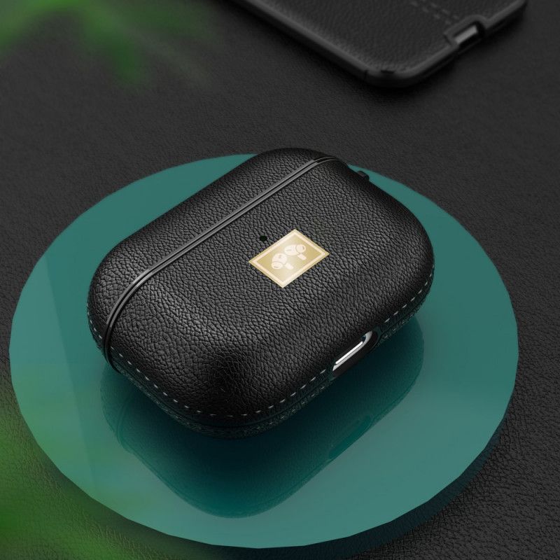 Coque Airpods Pro Simili Cuir Litchi Avec Mousqueton