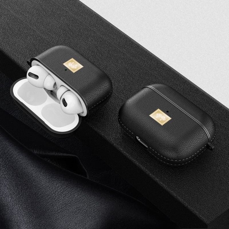 Coque Airpods Pro Simili Cuir Litchi Avec Mousqueton