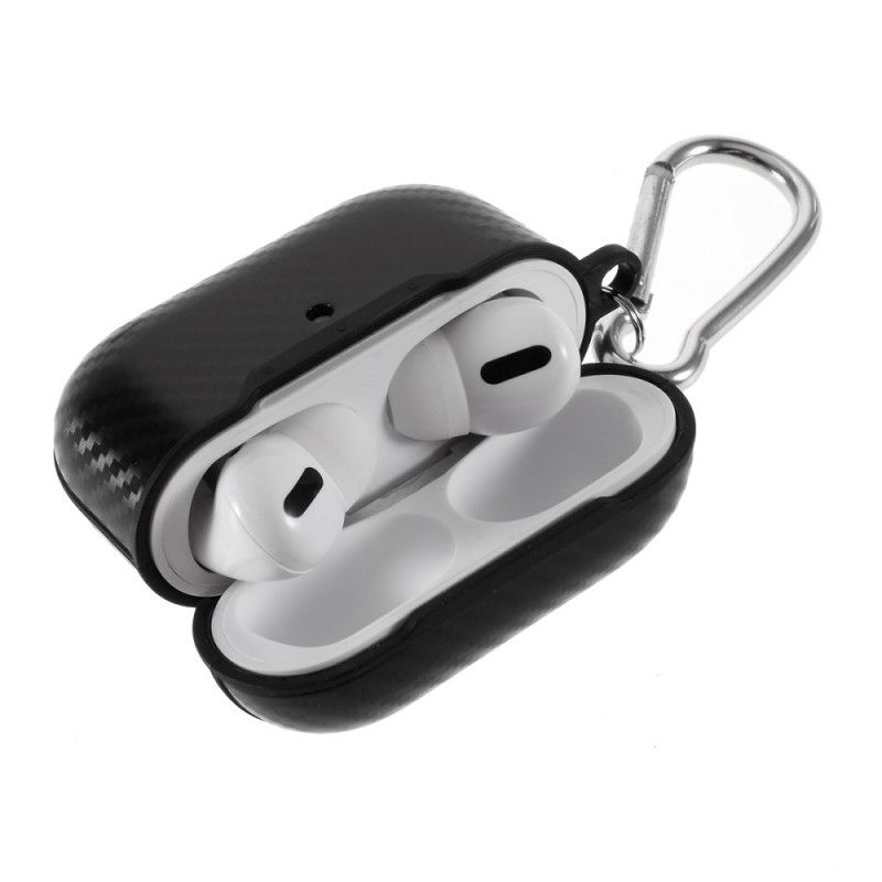 Coque Airpods Pro Texture Fibre Carbone Avec Mousqueton