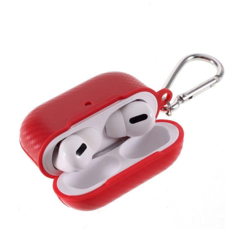 Coque Airpods Pro Texture Fibre Carbone Avec Mousqueton