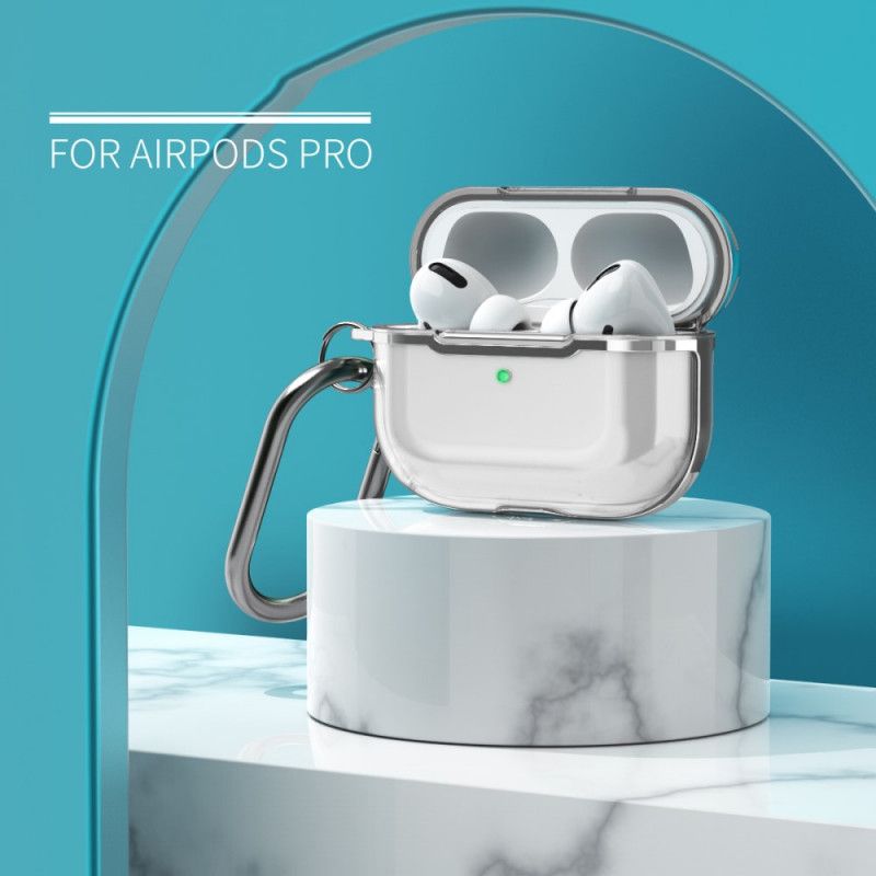 Coque Airpods Pro Transparente Design Métallisé Avec Mousqueton