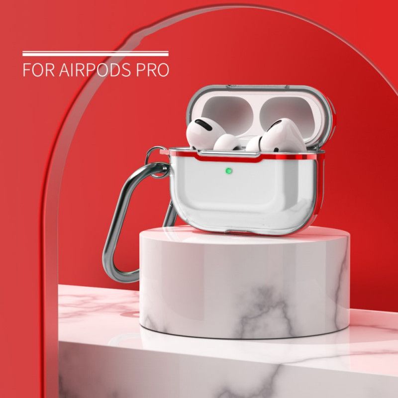 Coque Airpods Pro Transparente Design Métallisé Avec Mousqueton