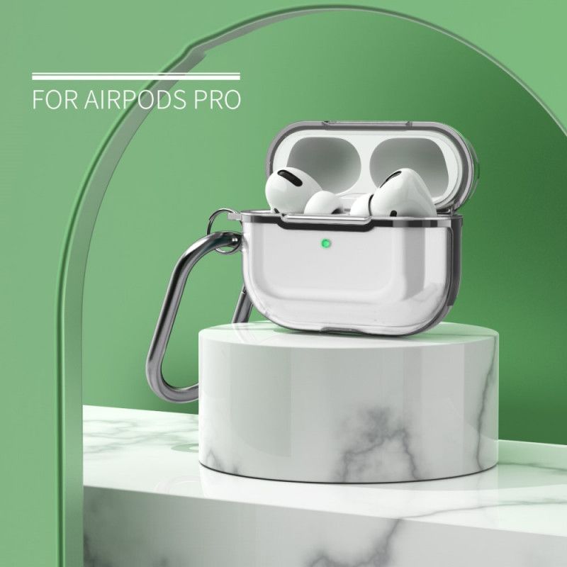 Coque Airpods Pro Transparente Design Métallisé Avec Mousqueton