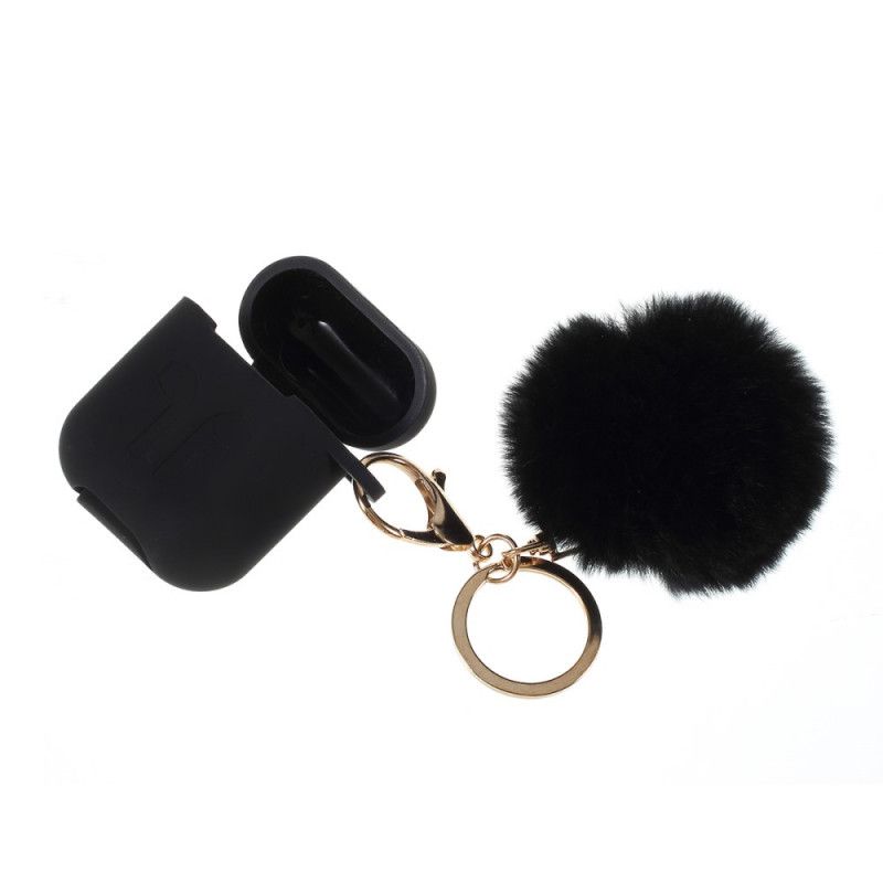 Coque Airpods Silicone Et Mousqueton Fourrure