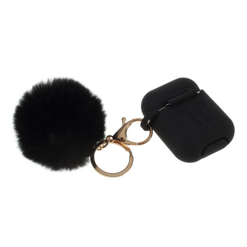 Coque Airpods Silicone Et Mousqueton Fourrure