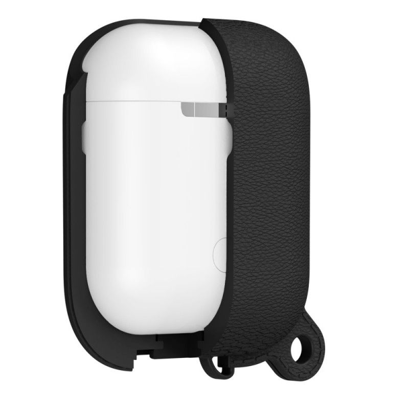 Coque Airpods Waterproof Simili Cuir Litchi Avec Mousqueton