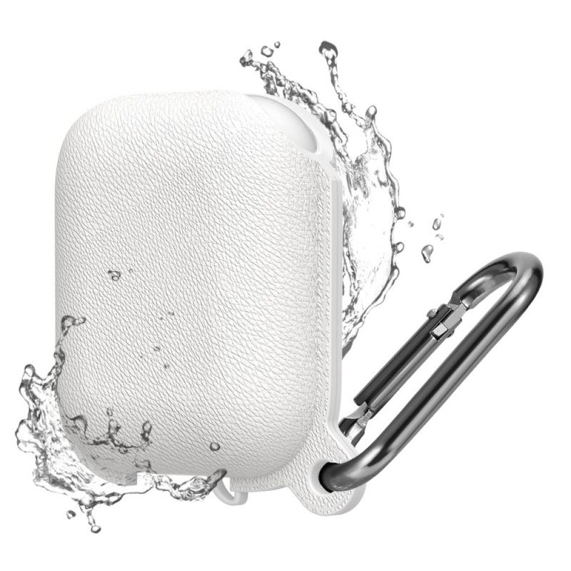 Coque Airpods Waterproof Simili Cuir Litchi Avec Mousqueton