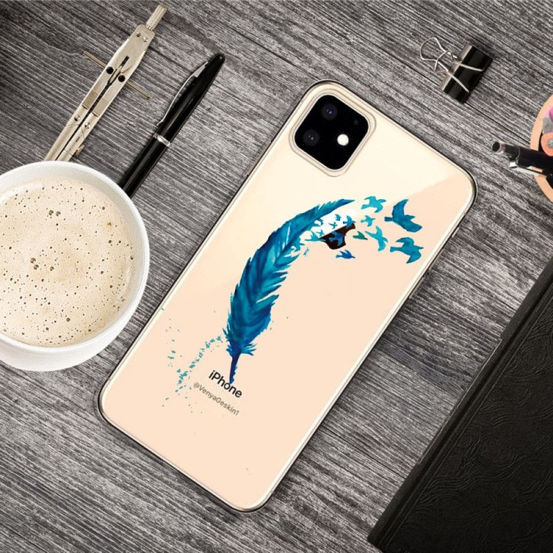 Coque iPhone 11 Belle Plume Bleue