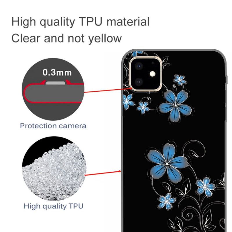 Coque iPhone 11 Fleurs Bleues