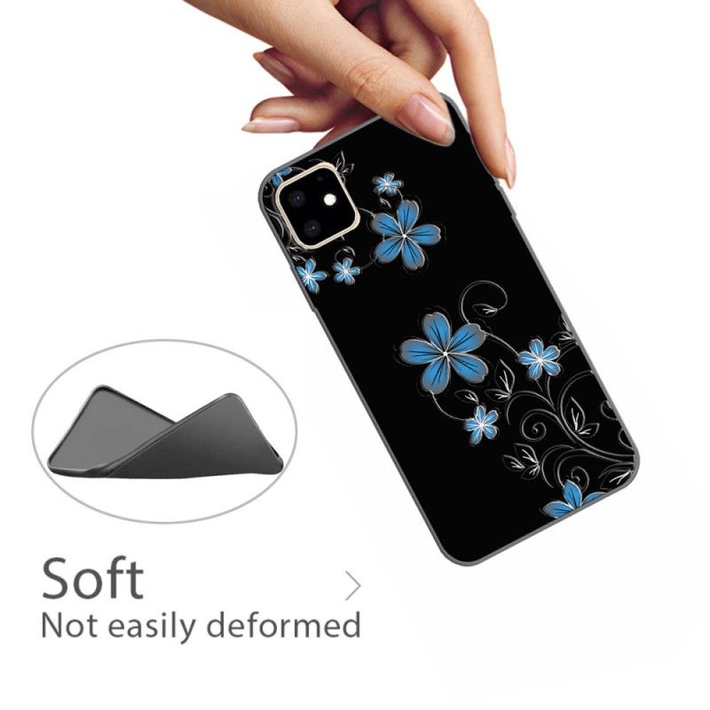 Coque iPhone 11 Fleurs Bleues