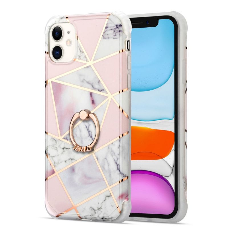 Coque iPhone 11 Marbre Géométrique Avec Anneau-support