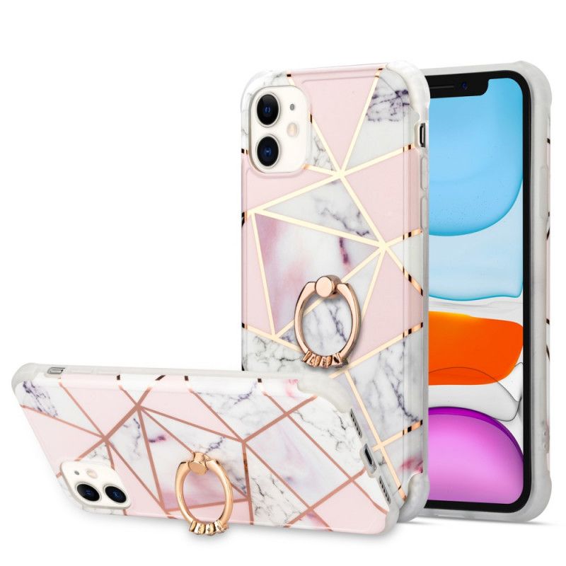 Coque iPhone 11 Marbre Géométrique Avec Anneau-support