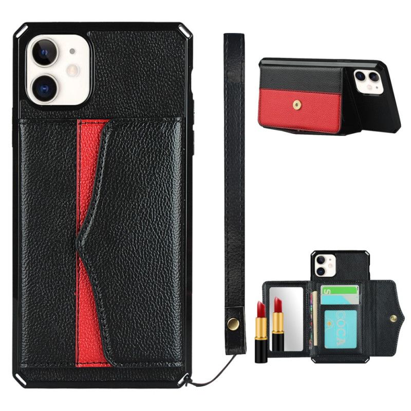 Coque iPhone 11 Multi-fonctionnelle Avec Miroir Et Lanière