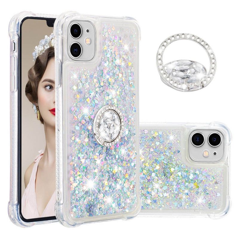 Coque iPhone 11 Paillettes Avec Anneau-support Diamants