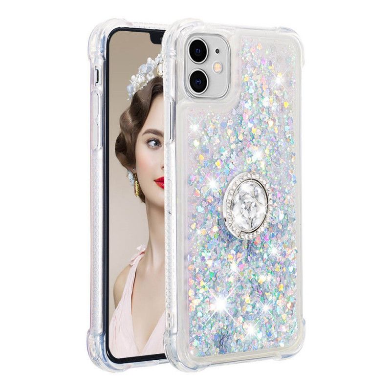 Coque iPhone 11 Paillettes Avec Anneau-support Diamants