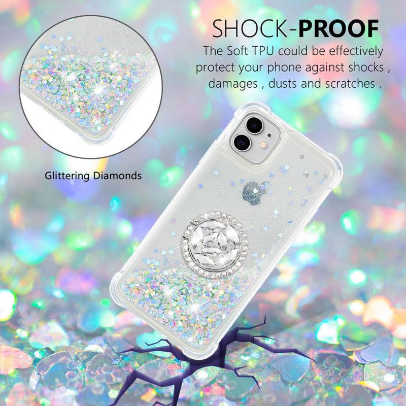 Coque iPhone 11 Paillettes Avec Anneau-support Diamants