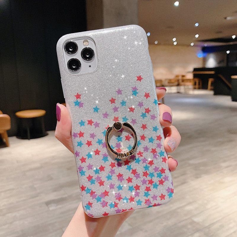 Coque iPhone 11 Pro Max Paillettes Étoiles Anneau-support