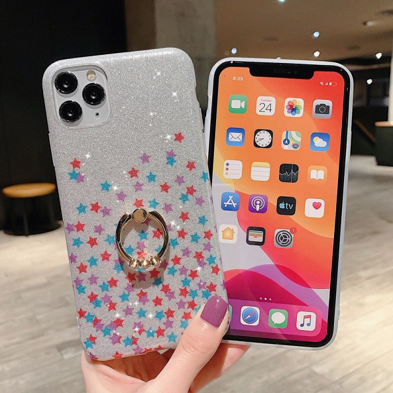 Coque iPhone 11 Pro Max Paillettes Étoiles Anneau-support