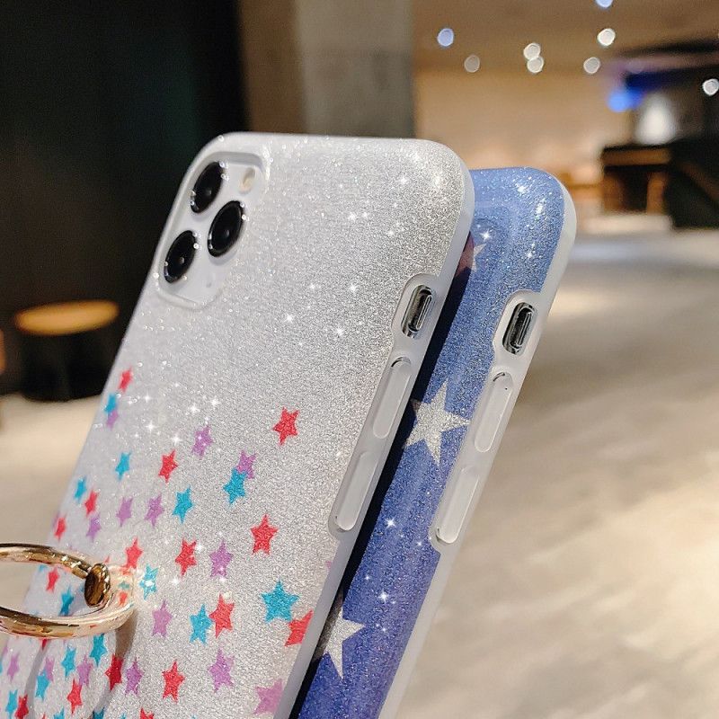 Coque iPhone 11 Pro Max Paillettes Étoiles Anneau-support