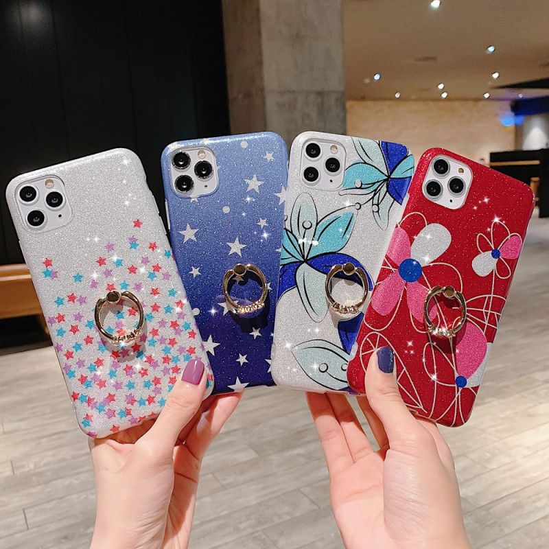 Coque iPhone 11 Pro Max Paillettes Étoiles Anneau-support