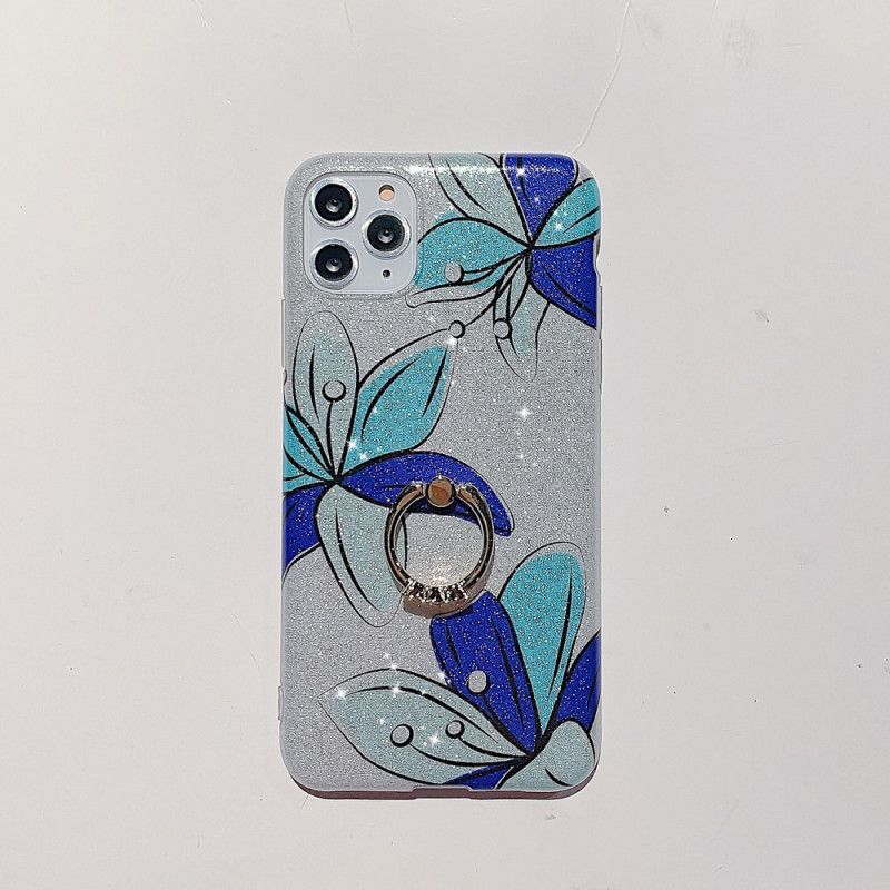 Coque iPhone 11 Pro Max Paillettes Florales Anneau-support