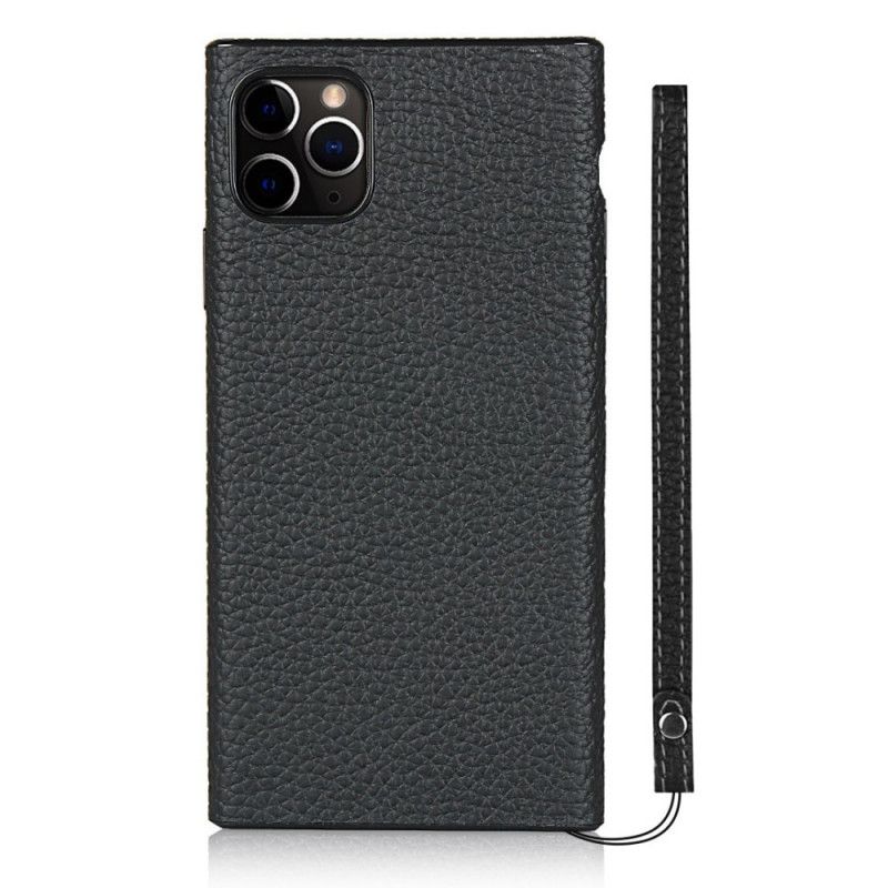 Coque iPhone 11 Pro Max Véritable Cuir Litchi Avec Lanière