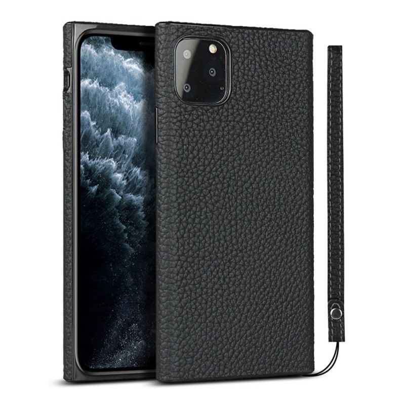 Coque iPhone 11 Pro Max Véritable Cuir Litchi Avec Lanière