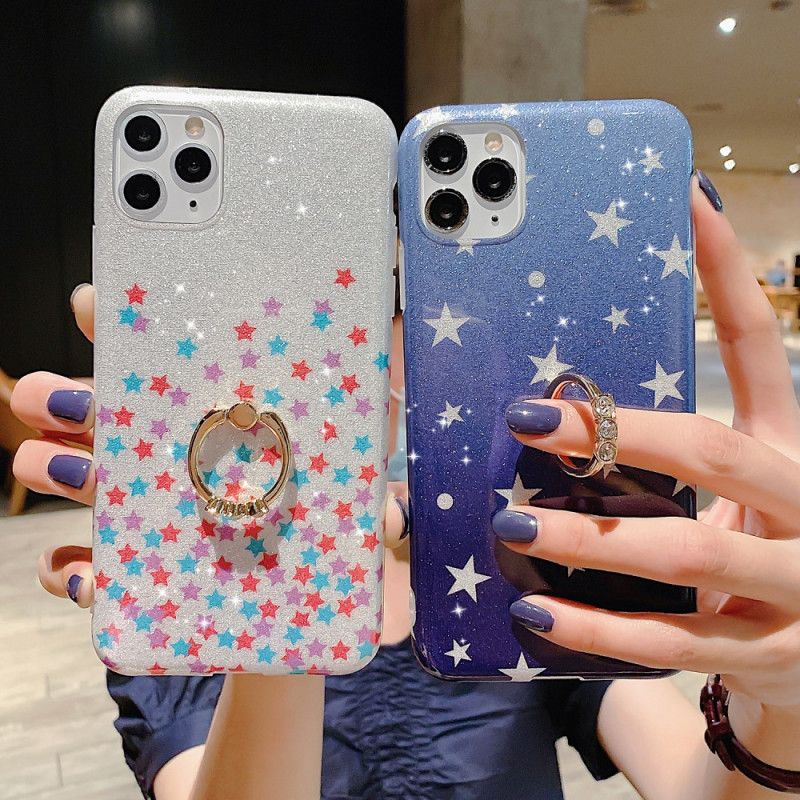 Coque iPhone 11 Pro Paillettes Étoiles Anneau-support