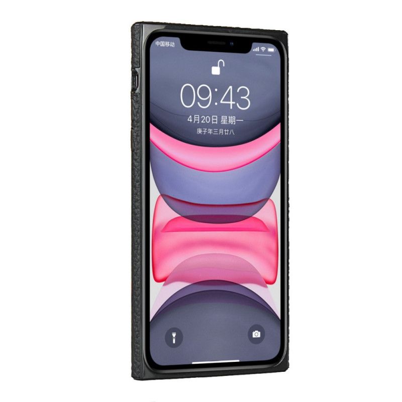 Coque iPhone 11 Véritable Cuir Litchi Avec Lanière