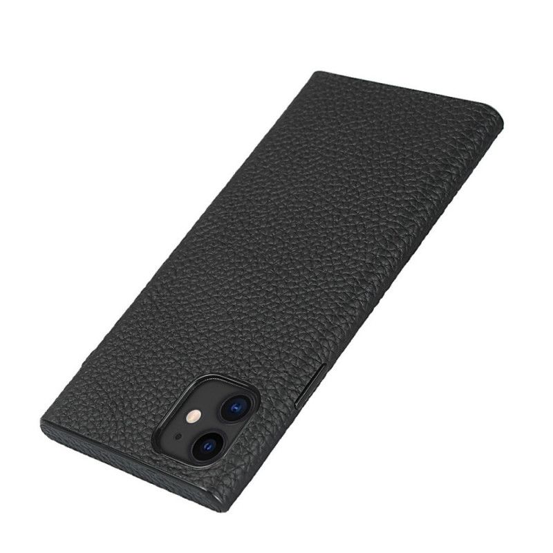 Coque iPhone 11 Véritable Cuir Litchi Avec Lanière