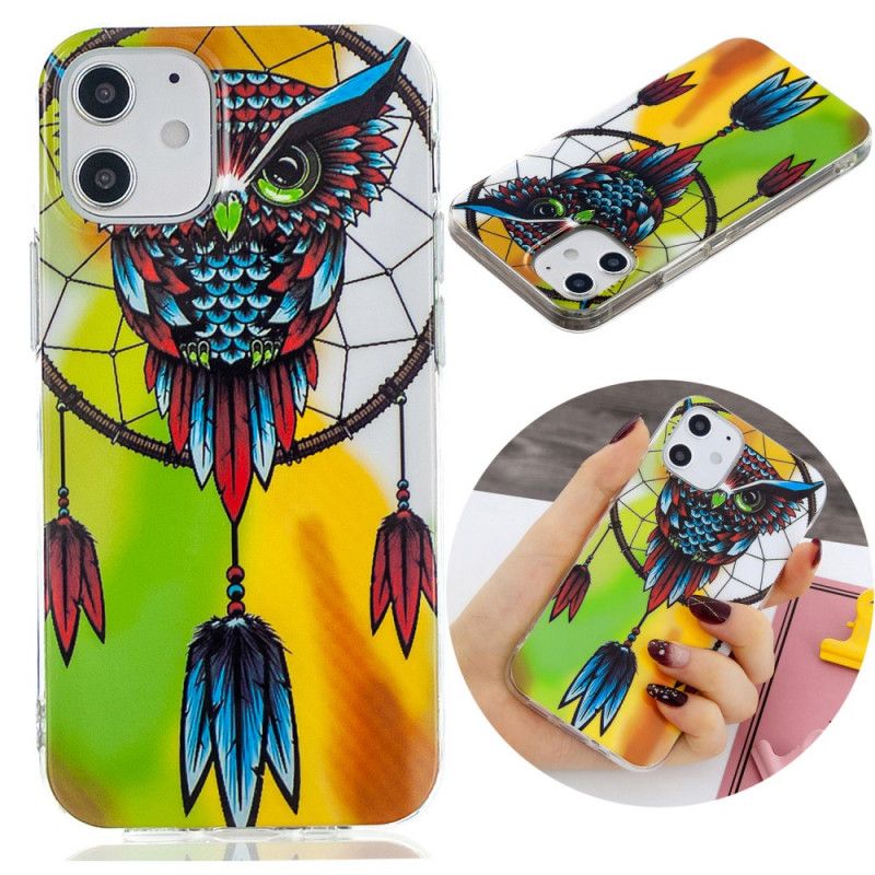 Coque iPhone 12 Mini Attrape Rêves Hibou Fluorescente