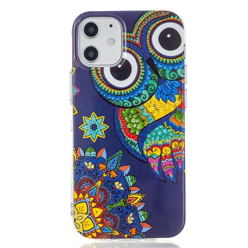 Coque iPhone 12 Mini Hibou Mandala Fluorescente