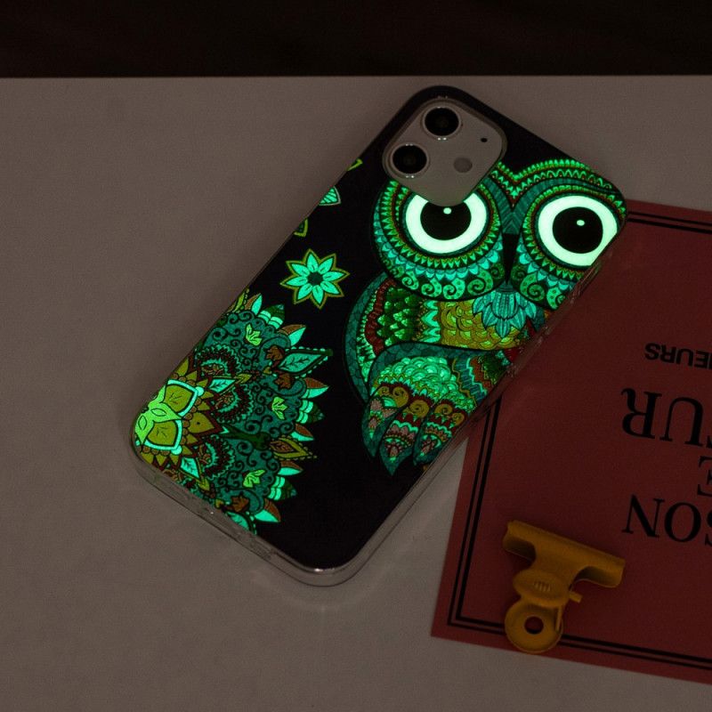 Coque iPhone 12 Mini Hibou Mandala Fluorescente