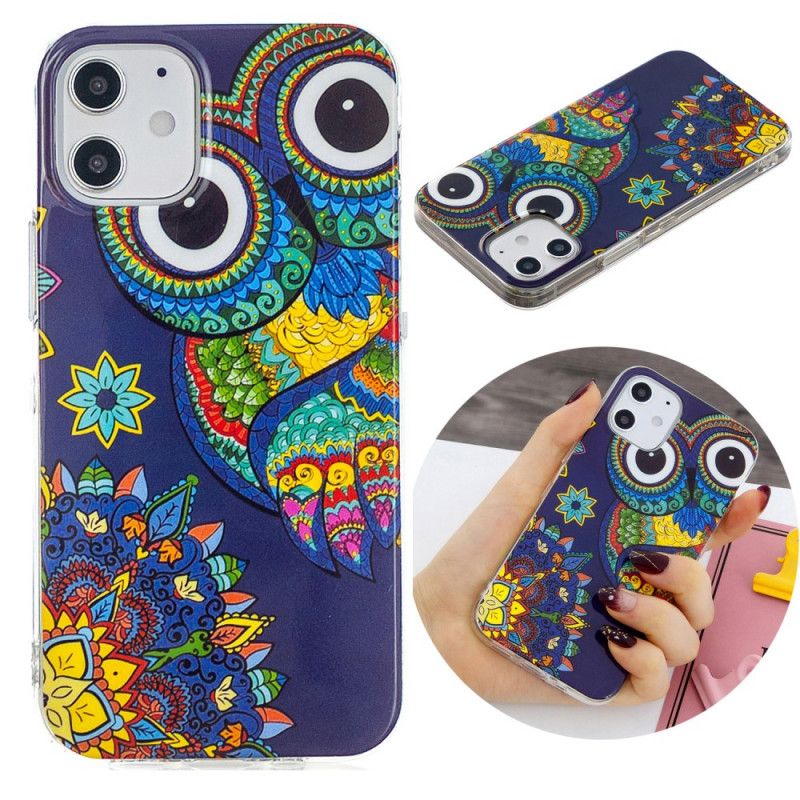 Coque iPhone 12 Mini Hibou Mandala Fluorescente