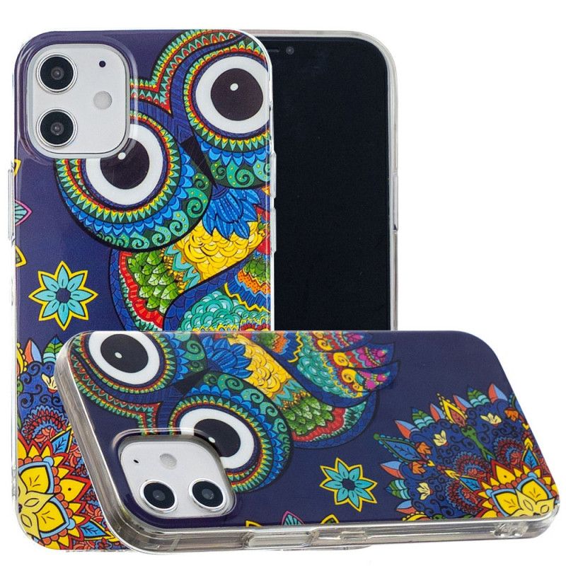 Coque iPhone 12 Mini Hibou Mandala Fluorescente