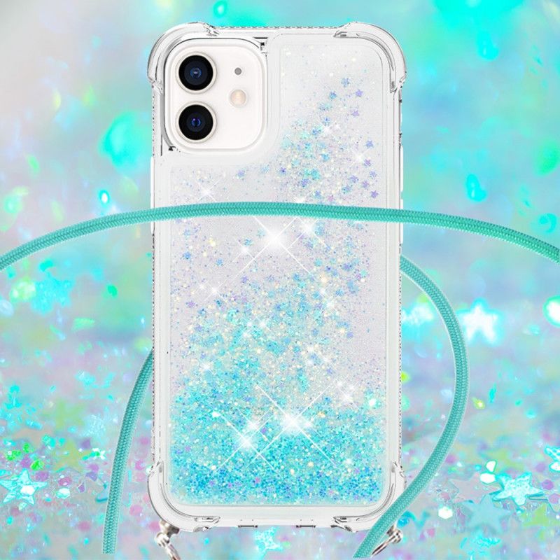 Coque iPhone 12 Mini Paillettes Et Cordon