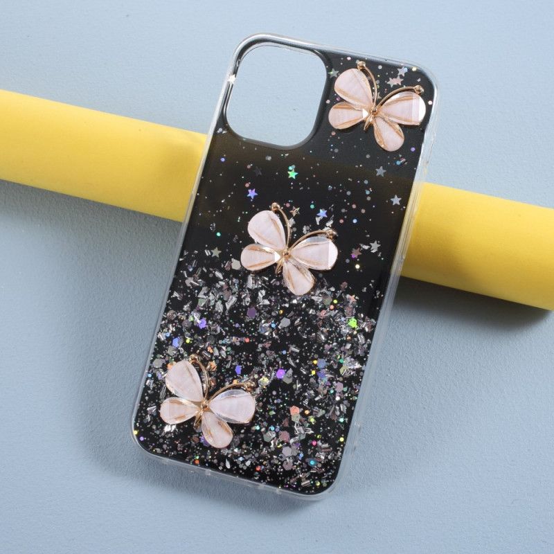 Coque iPhone 12 Mini Paillettes Papillons 3d