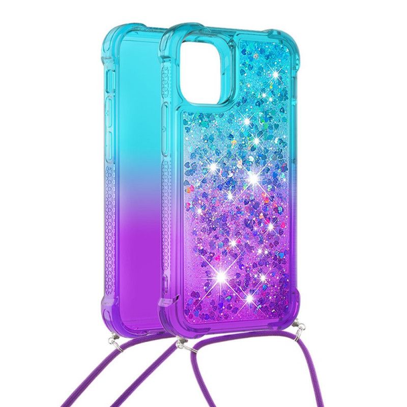 Coque iPhone 12 Mini Silicone Paillettes Et Cordon