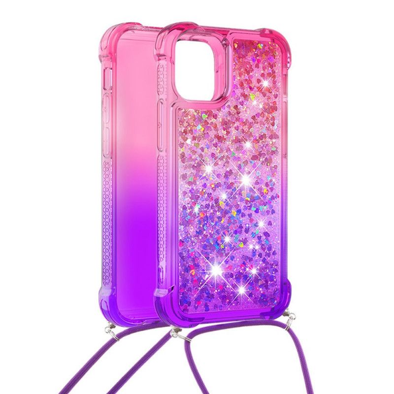 Coque iPhone 12 Mini Silicone Paillettes Et Cordon