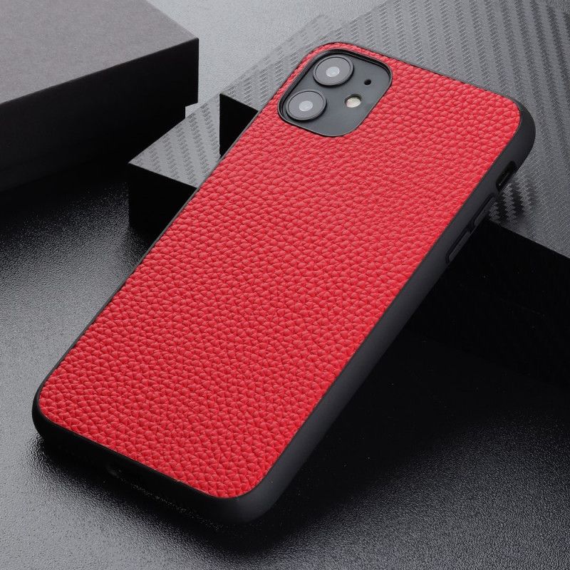 Coque iPhone 12 Mini Véritable Cuir Litchi