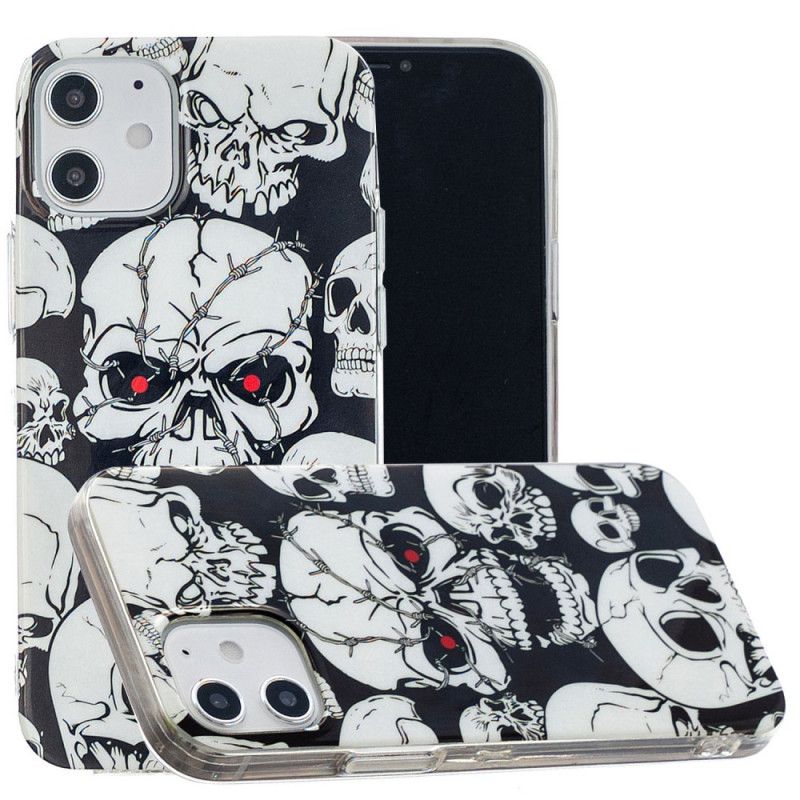 Coque iPhone 12 / 12 Pro Attention Têtes De Mort Fluorescente