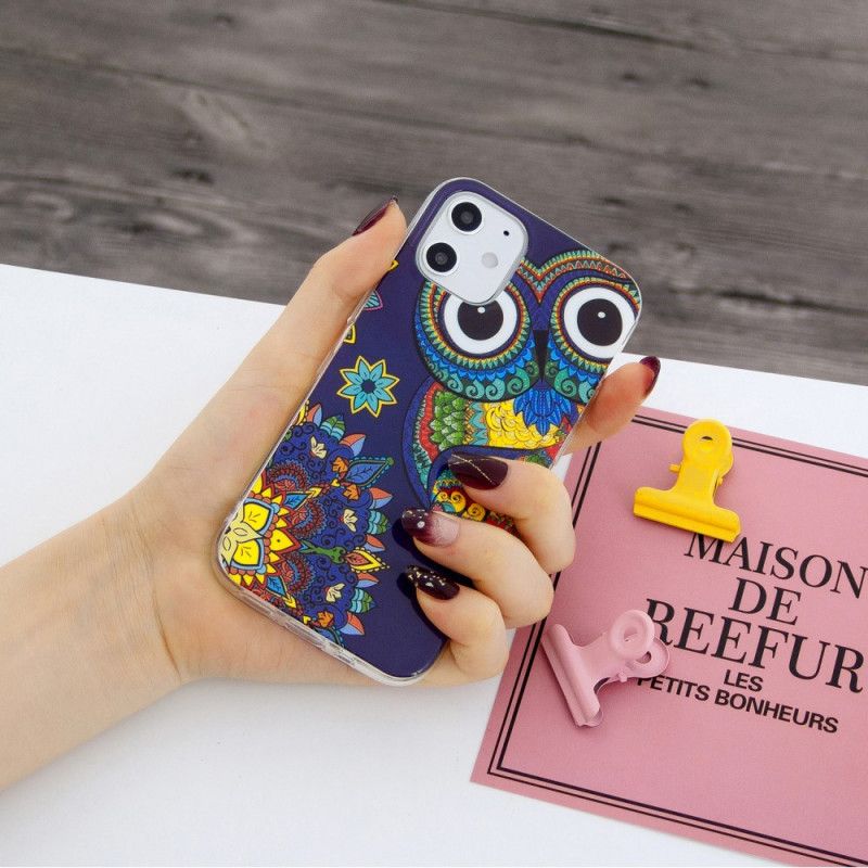 Coque iPhone 12 / 12 Pro Hibou Mandala Fluorescente